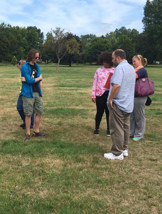 Schneider Park in Akron, OH. Professor Matney describing the former burial site.